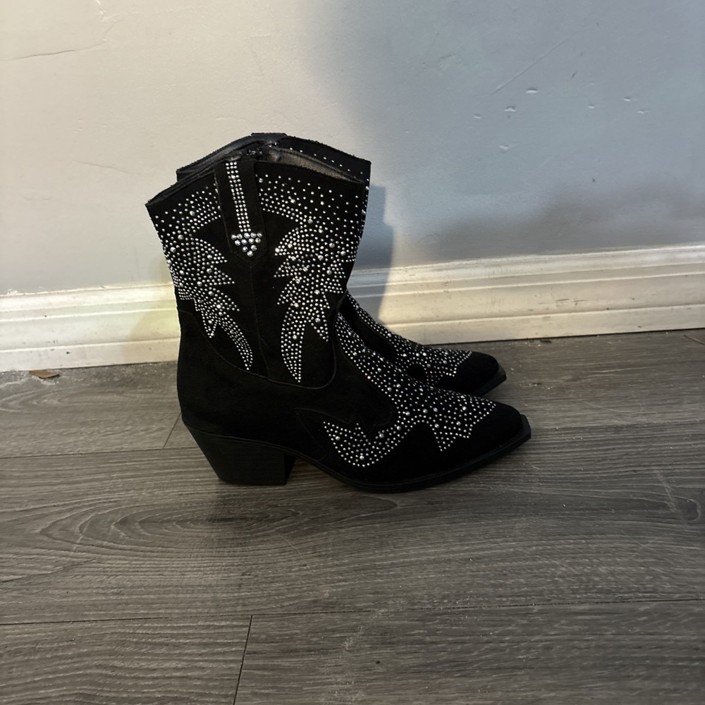 Rhinestone Rhinestones Bling Diamond Cowboy Boots for Women Suede Western Mid Ca